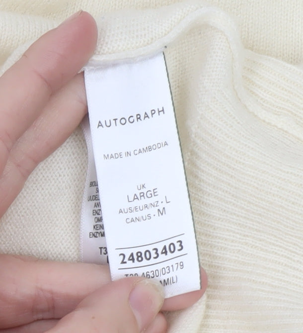 Marks and Spencer Men's Ivory Merino Wool Cashmere Short Sleeve Jumper L