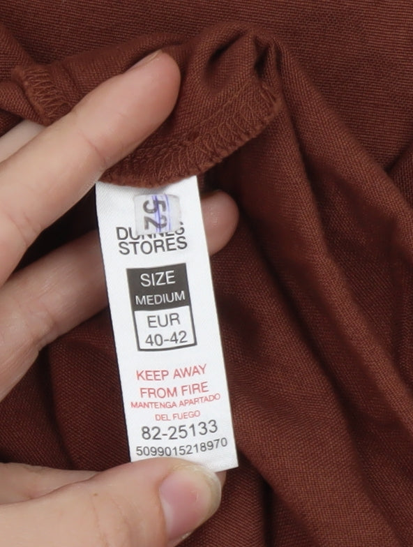 Dunnes Stores Women Brown Midi Cotton Linen Skirt Size 14