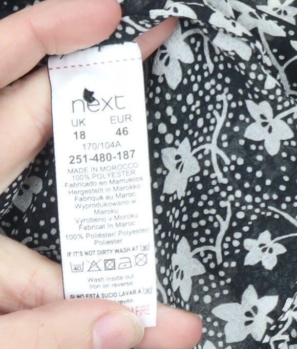 Next Womens Black Floral Chiffon Tunic Blouse Size 18