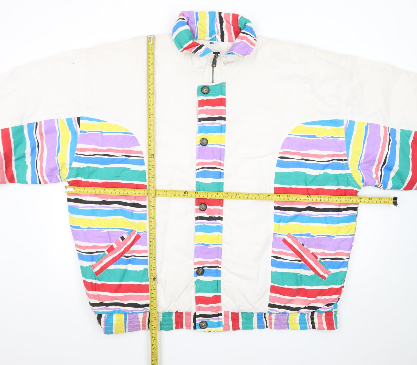 Virgin Men's Multicoloured XL Retro 80s Striped Bomber Jacket