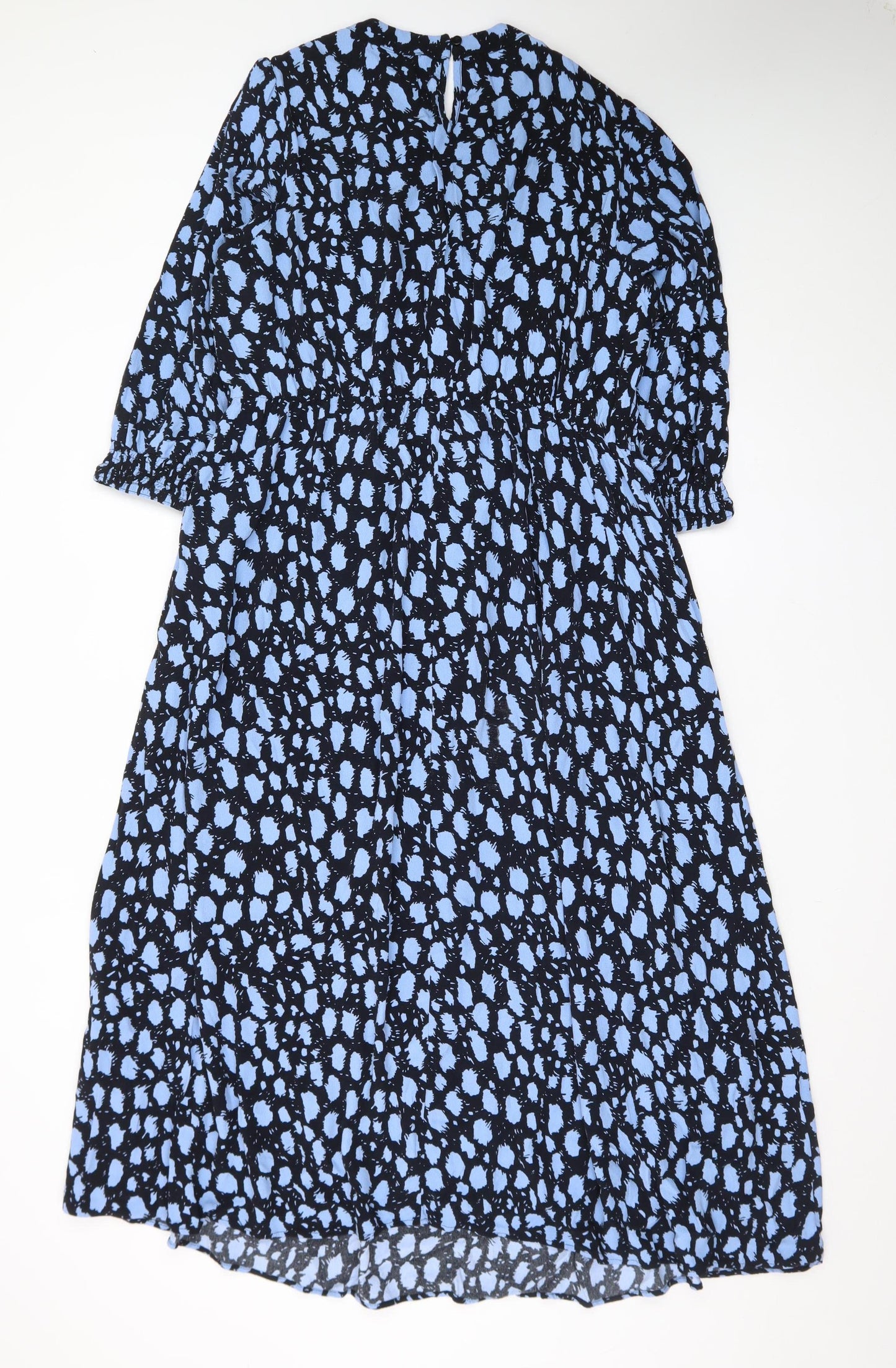Gallery Women's Blue Abstract Midi Smocked Fit & Flare Dress UK18