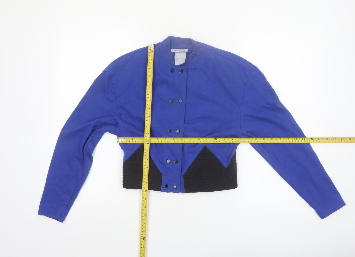 Le Chateau Women's Blue Cropped Button-Up Cotton Blend Jacket Size S