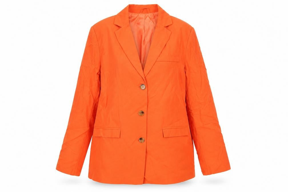 PRETTYLITTLETHING Women Orange Single-Breasted Blazer UK 10 Cotton
