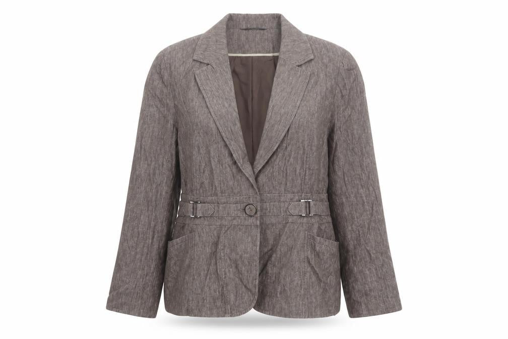 Bonmarché Women Brown Linen Blend Belted Single-Breasted Blazer Size 16