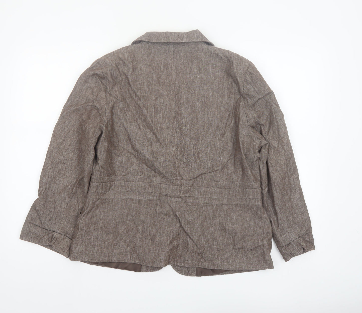 BM Women Brown Linen Blend Belted Single-Breasted Blazer Size 16