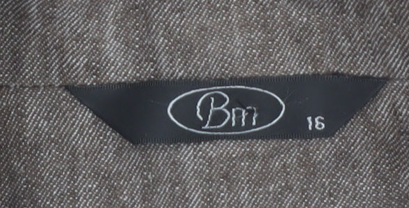 BM Women Brown Linen Blend Belted Single-Breasted Blazer Size 16