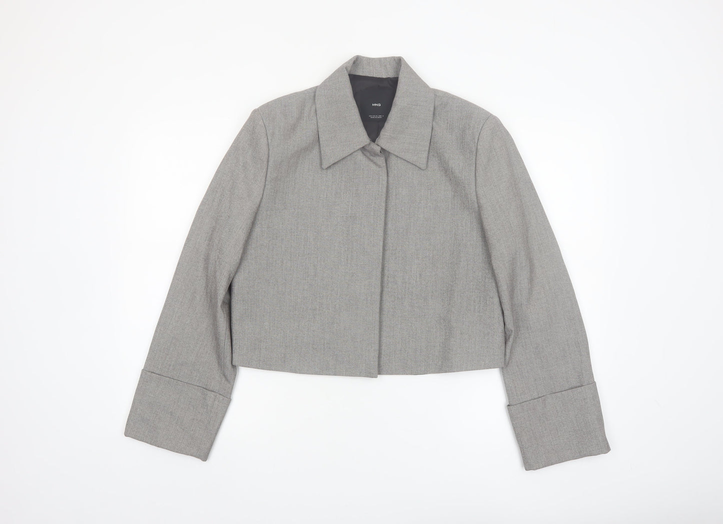 Mango Women's Grey Cropped Blazer Size M Regular Single-Breasted
