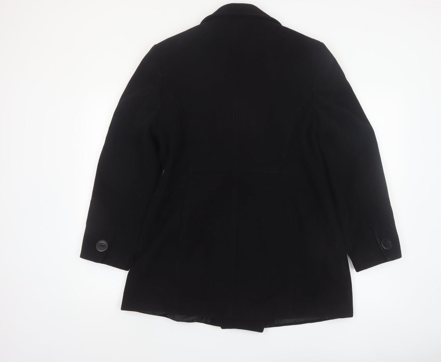 BHS Women’s Black Wool Blend Pea Coat Size 14 Mid-Length Classic Style