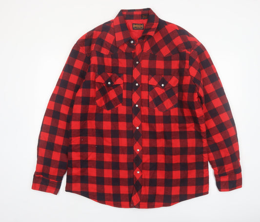 Stir-Ups Men's Red Black Check Flannel Lined Western Shirt Size L