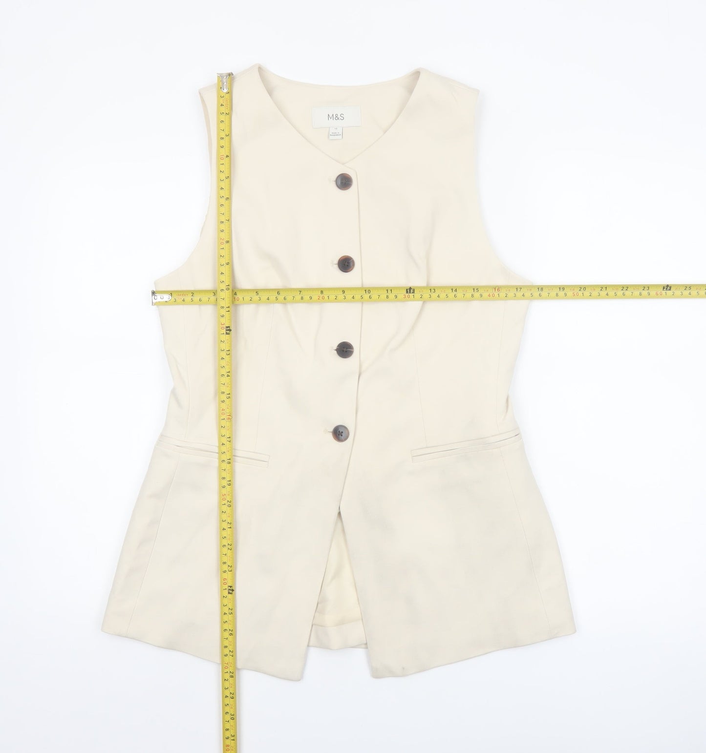 Marks and Spencer Women Beige Size 12 Sleeveless Suit Waistcoat