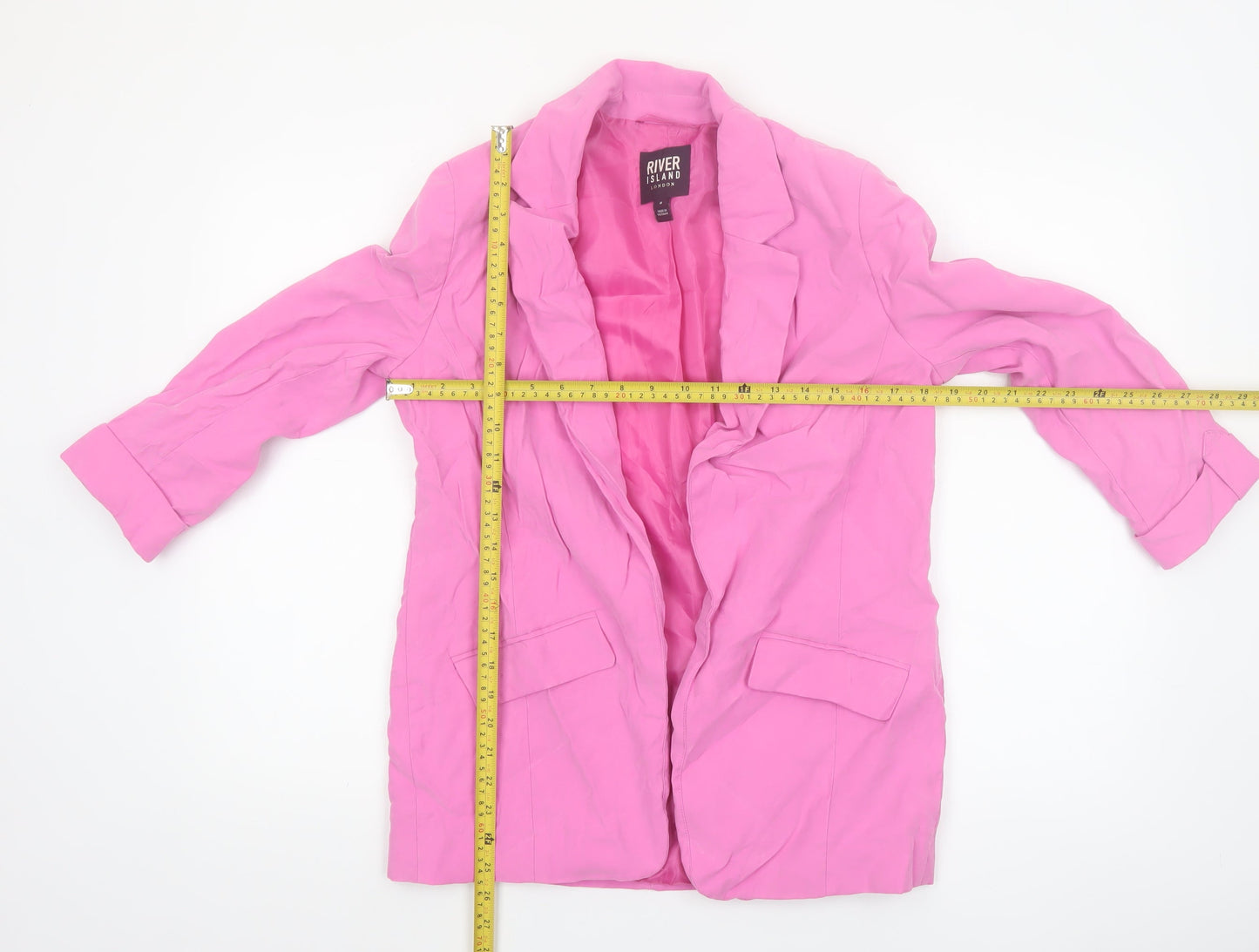 River Island Women Pink Size 8 Single-Breasted Long Blazer Jacket