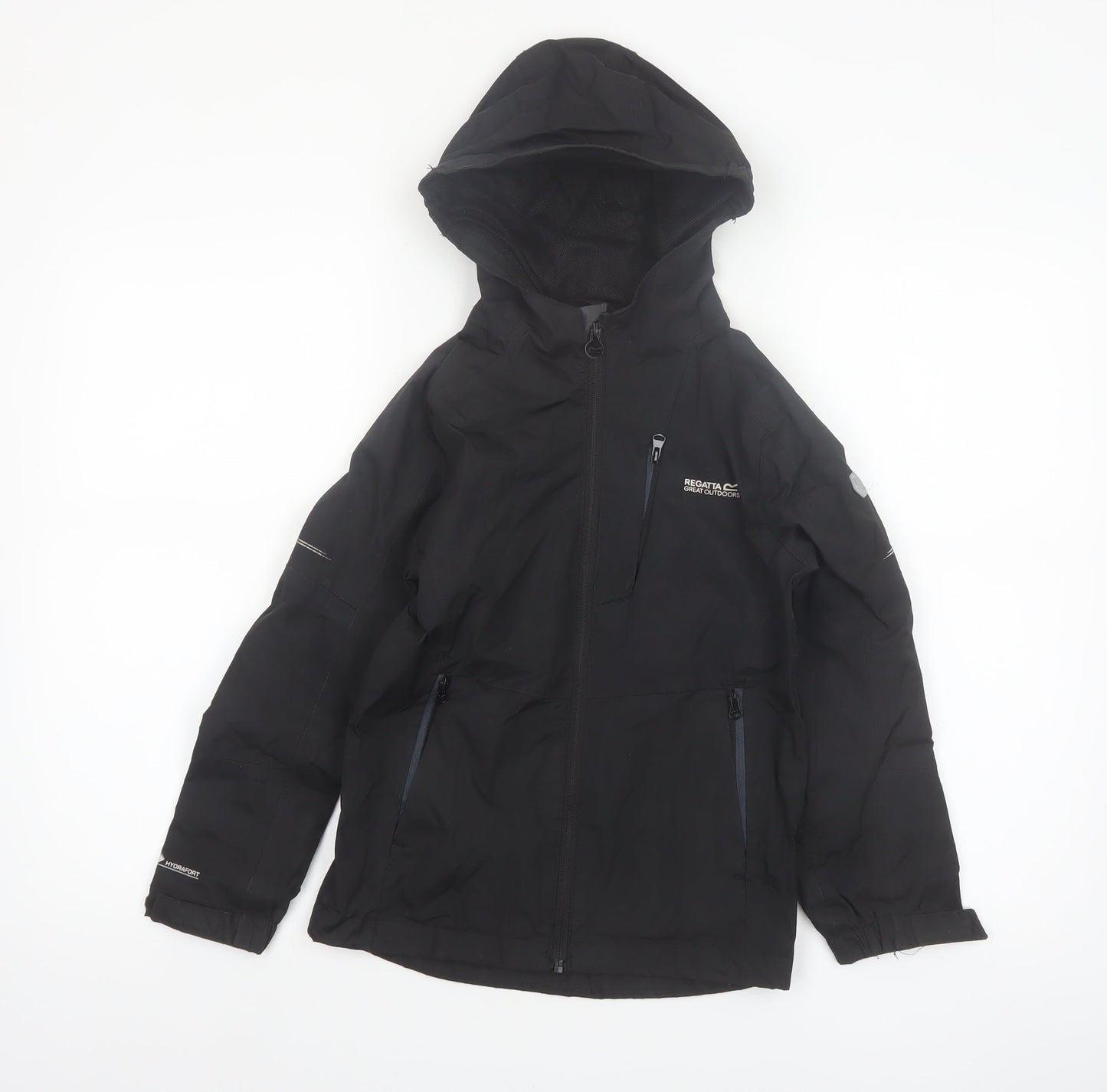 Regatta Boys Black Waterproof Hooded Rain Coat Jacket 7-8 Years