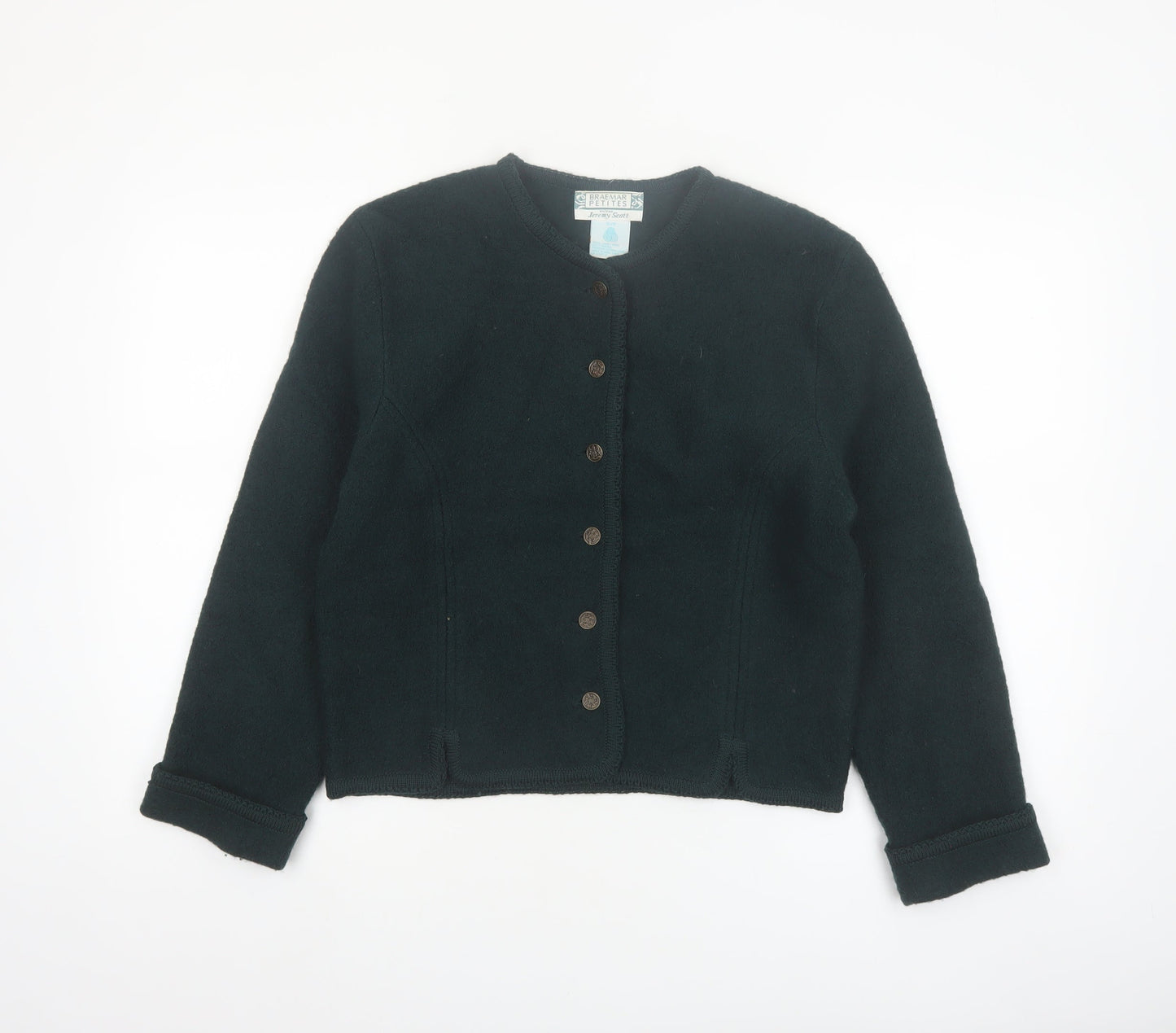 Braemar Petites by Jeremy Scott Women's Green Wool Cardigan Petite S