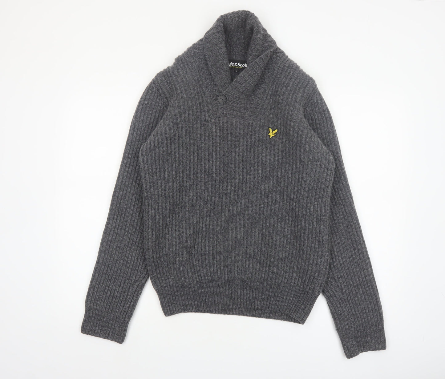 Lyle & Scott Men's Grey Wool Blend Shawl Collar Jumper Size S