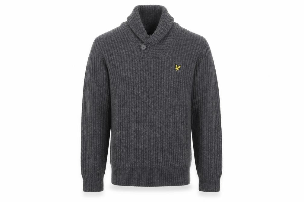 Lyle & Scott Men's Grey Wool Blend Shawl Collar Jumper Size S
