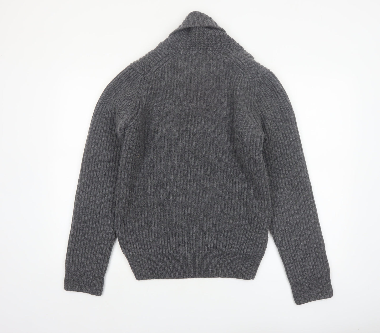 Lyle & Scott Men's Grey Wool Blend Shawl Collar Jumper Size S