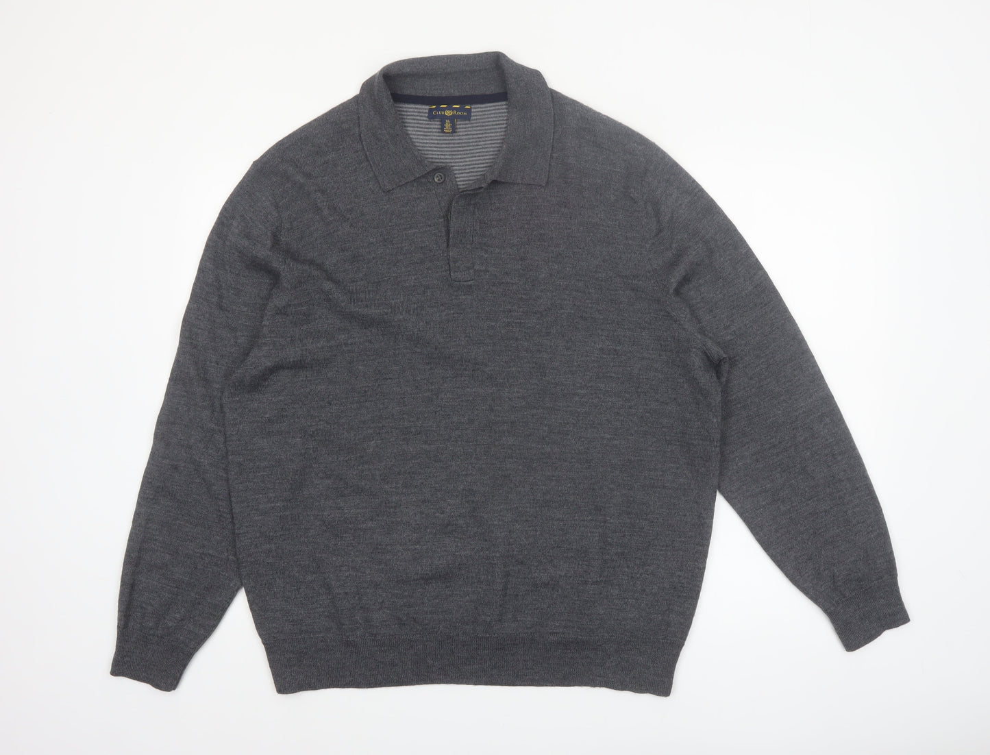Club Room Men's Grey XL Collared Merino Wool Henley Jumper