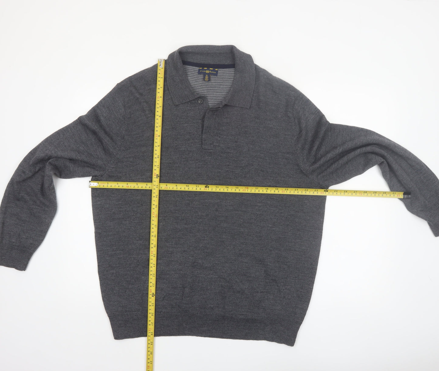 Club Room Men's Grey XL Collared Merino Wool Henley Jumper