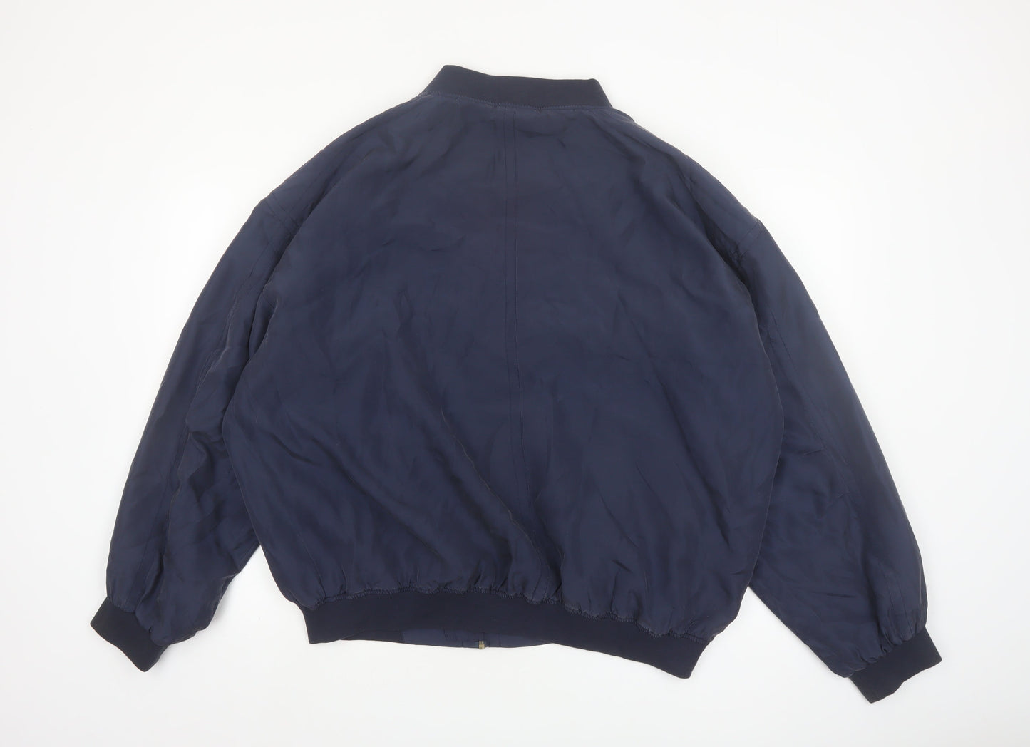 Henry Morel Men's Blue Silk Bomber Jacket XL Casual Full Zip