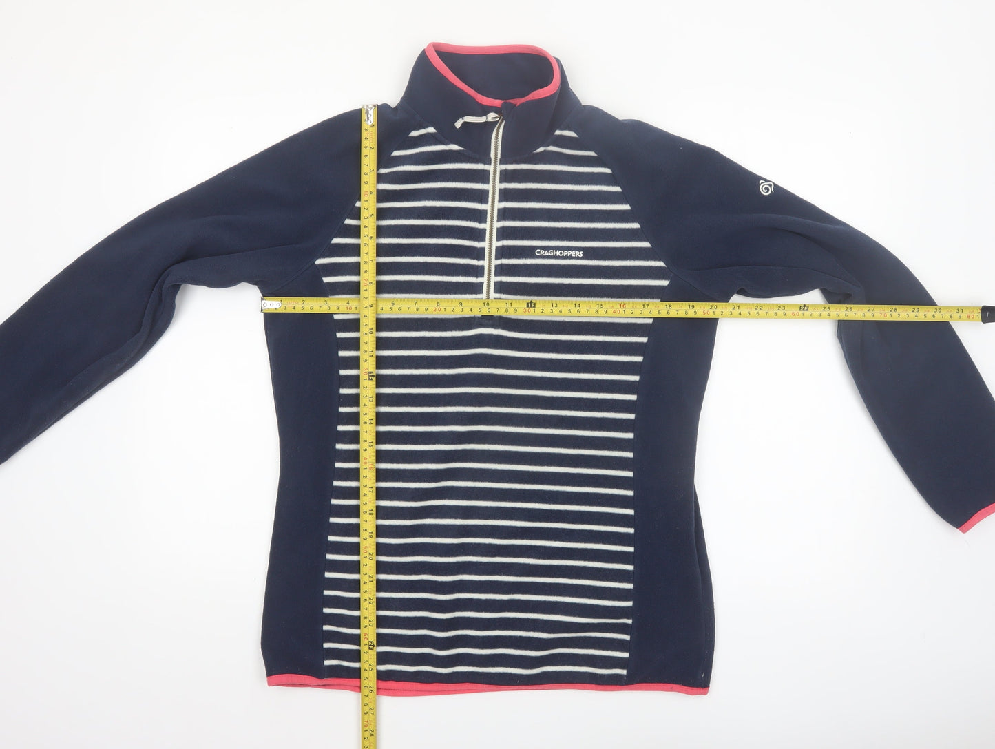 Craghoppers Women’s Navy Striped Fleece Sweatshirt UK 14 1/4 Zip Pullover