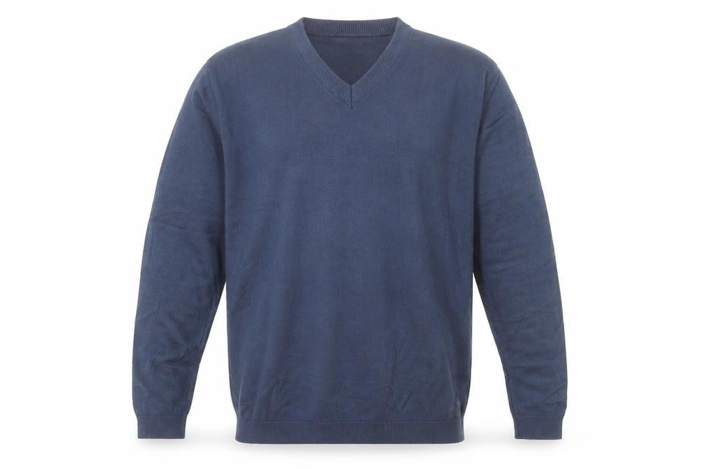 Kashmir Pure Pashmina Men's Blue V-Neck Cashmere Jumper S