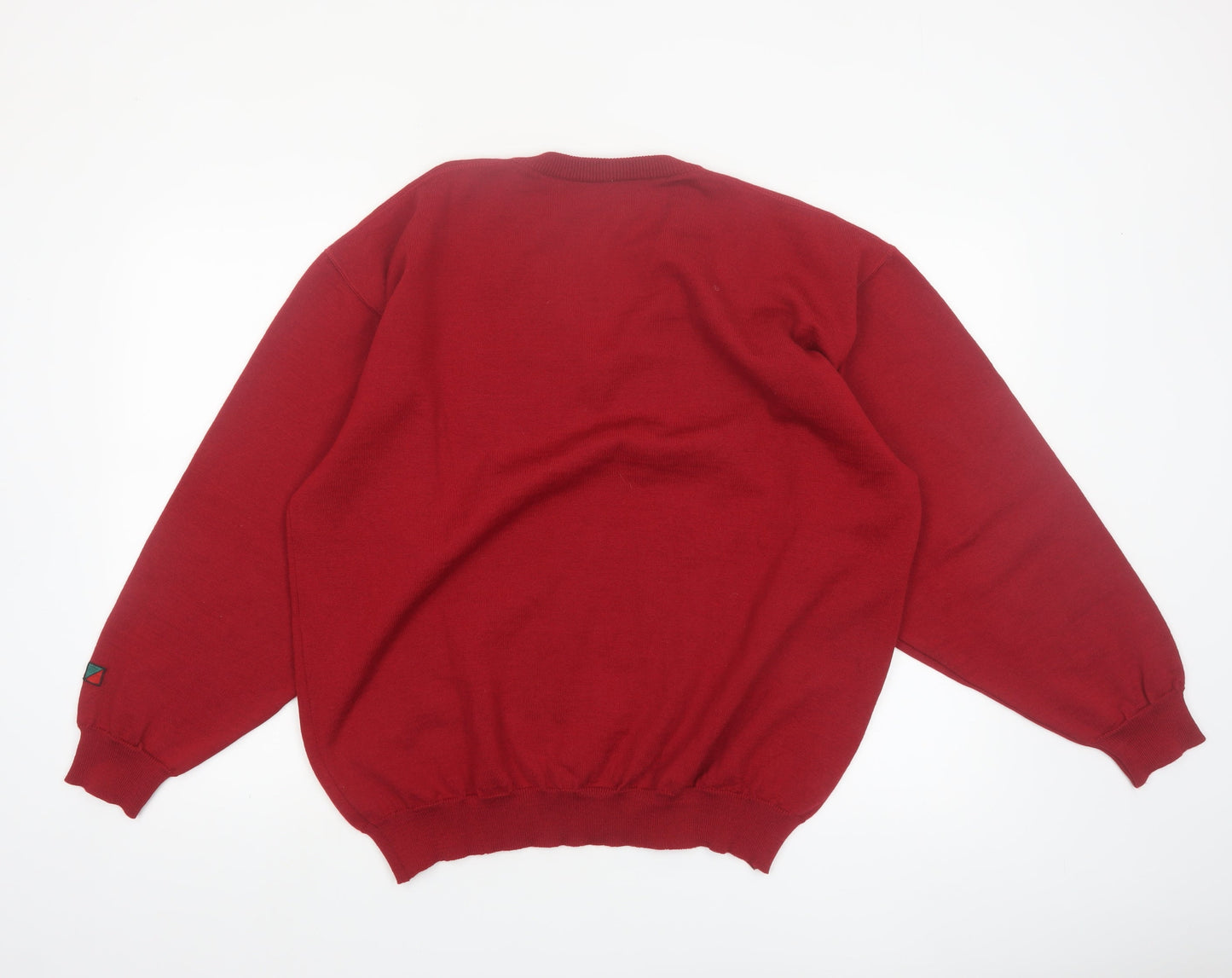 Red/Green Men's Red Wool V-Neck Classic Pullover Jumper XL