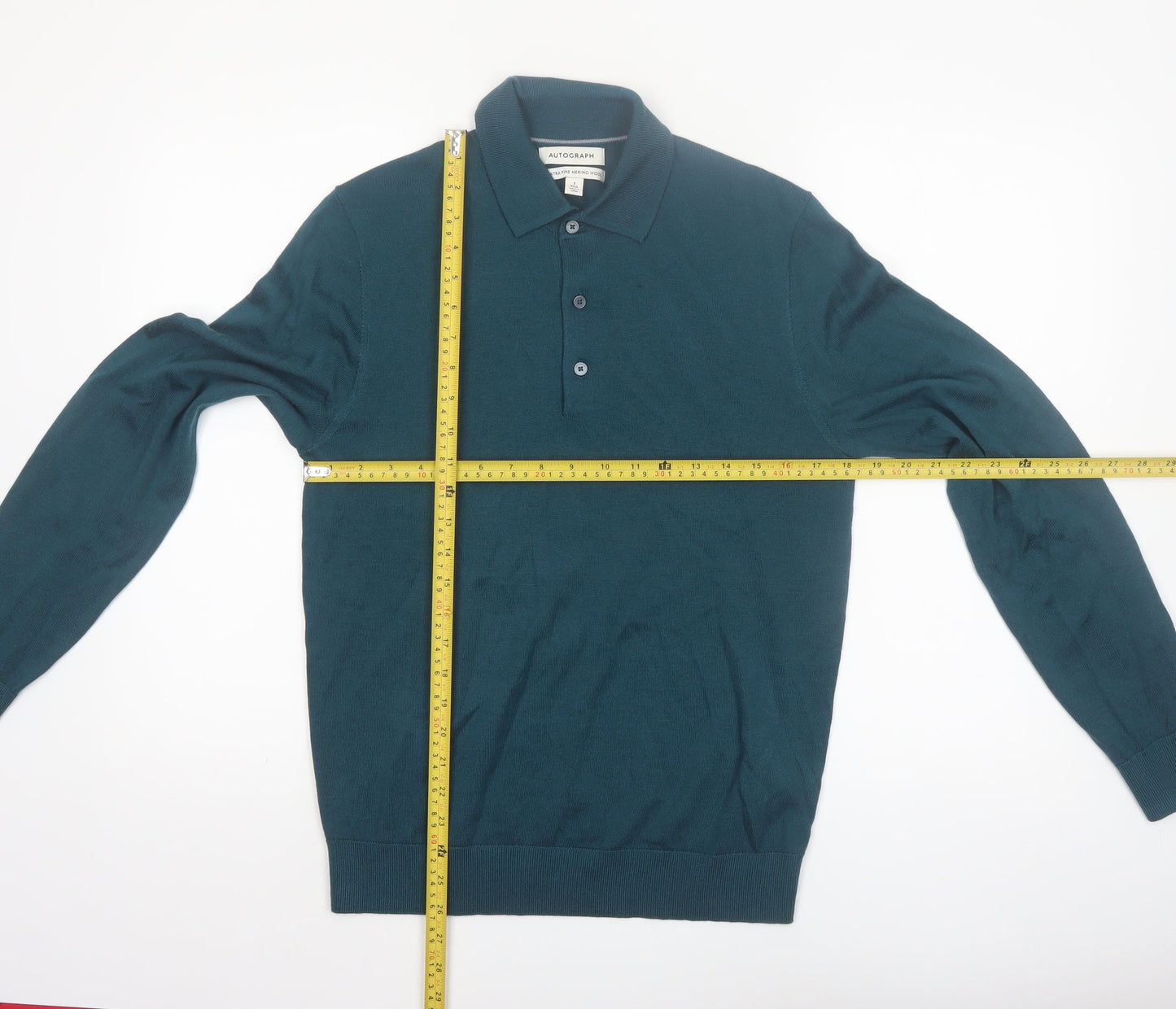 Marks and Spencer Men’s Green Merino Wool Collared Pullover Jumper S