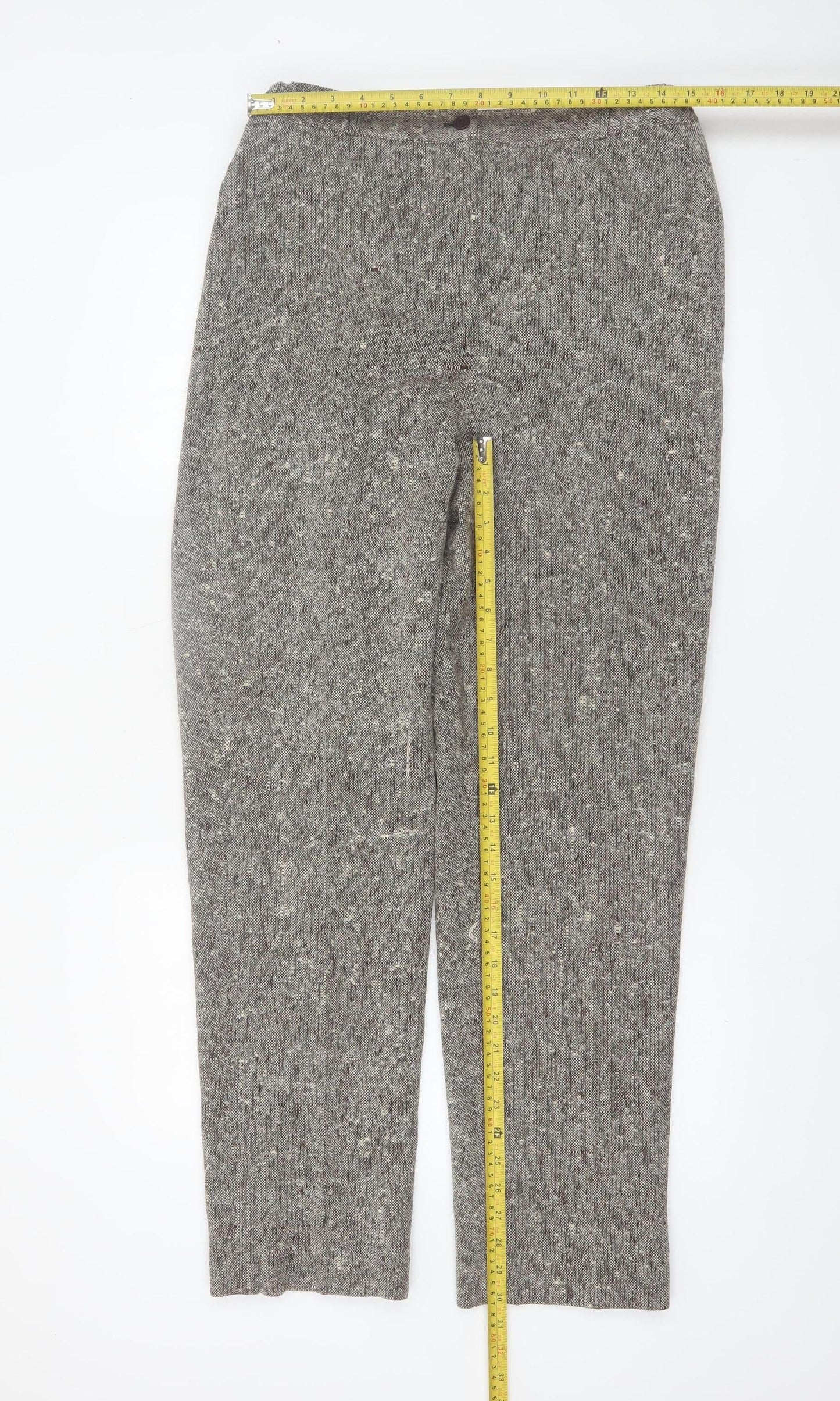 Bassonova Women’s Grey Tweed Wool Blend Straight Trousers Size 12