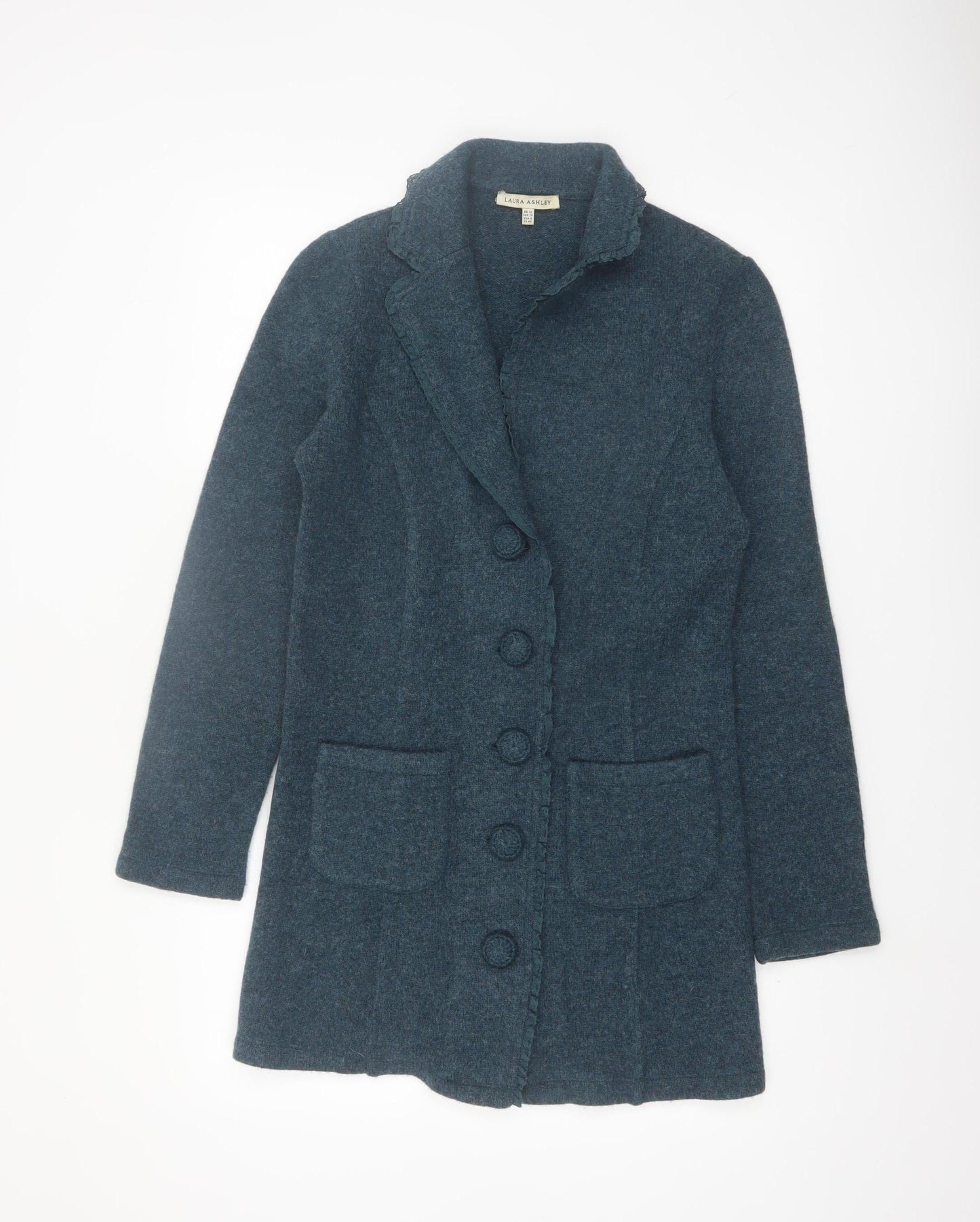 Laura Ashley Women Blue Wool Long Sleeve Cardigan UK 12 Classic Style