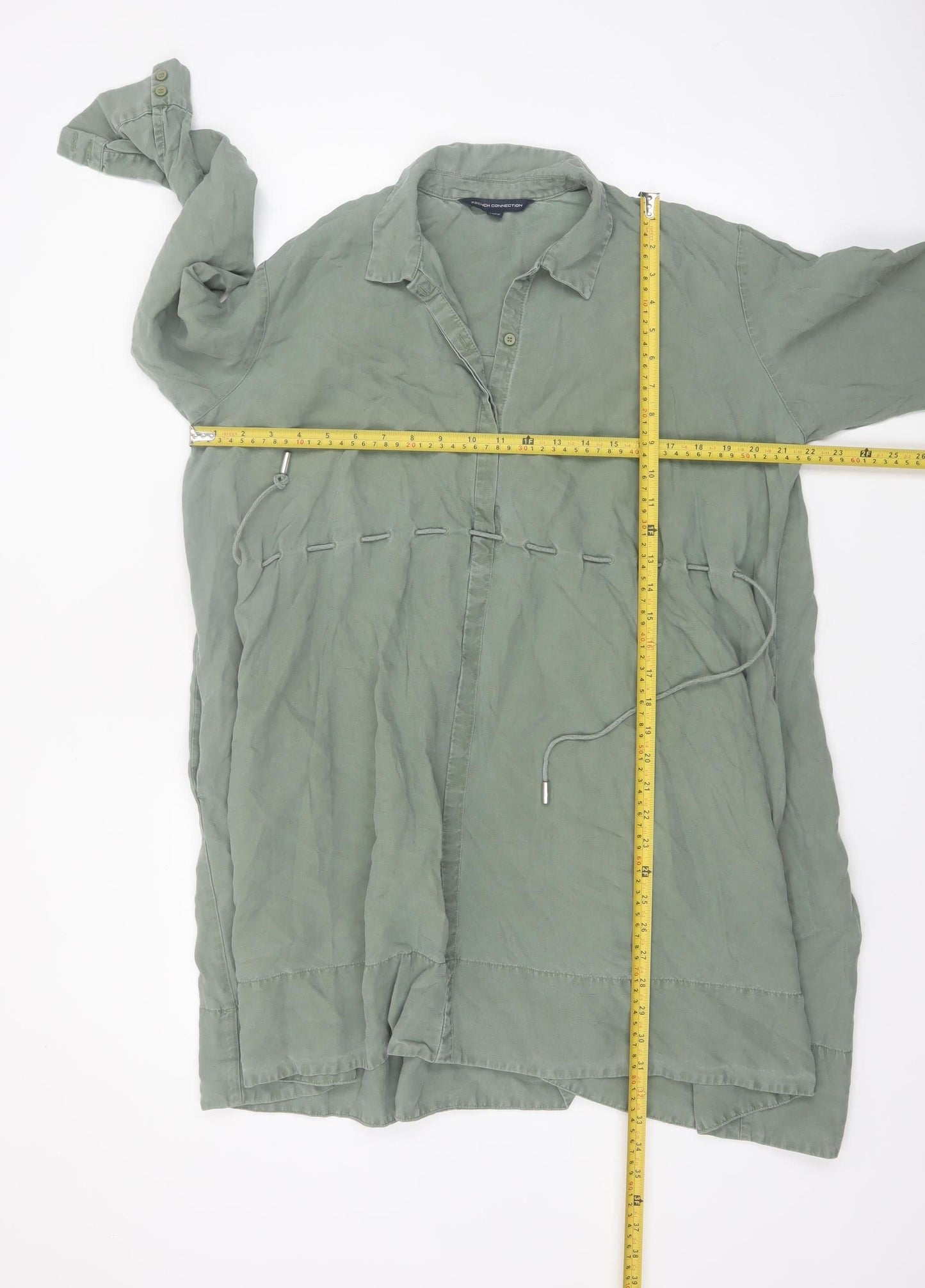French Connection Women Green Shirt Dress Size 8 Linen Blend