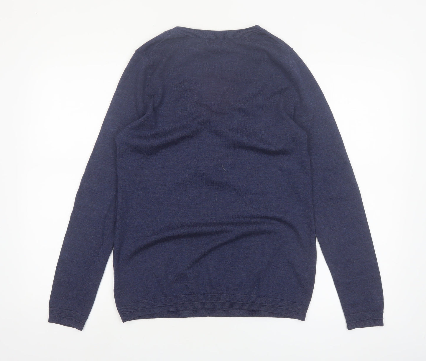 Gap Women's Blue Merino Wool Henley Jumper M V-Neck Long Sleeve