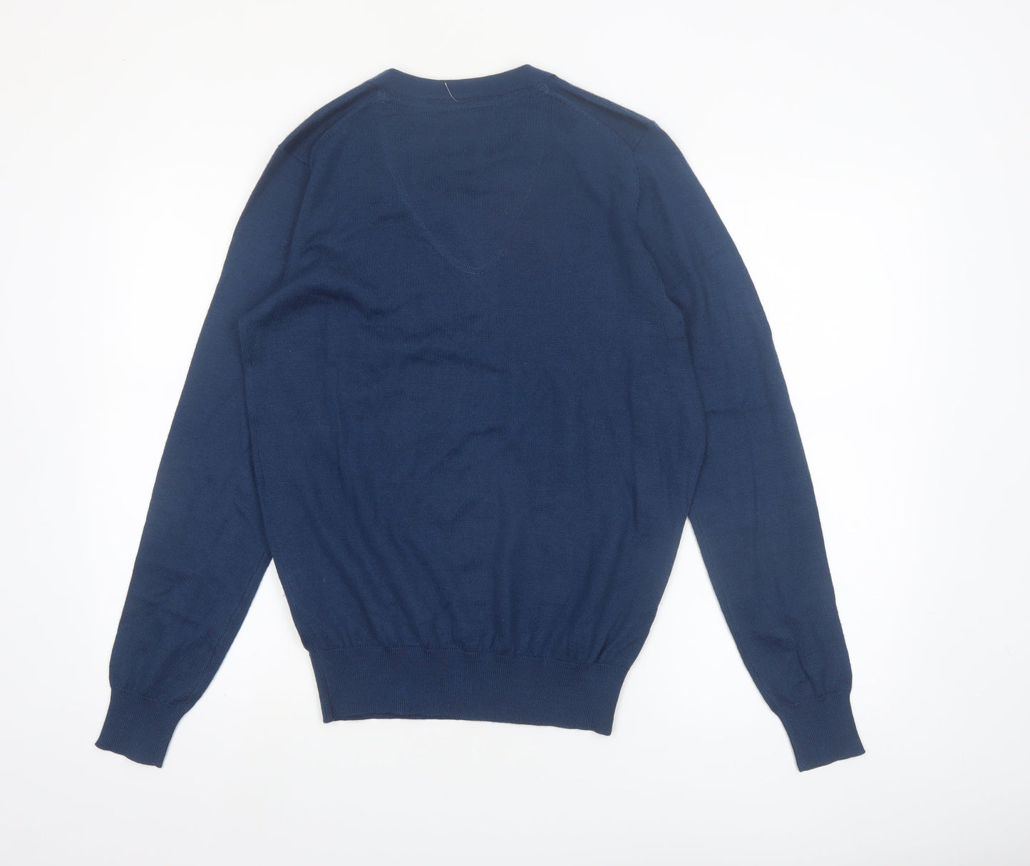 Point Zero Men's Blue V-Neck Wool Blend Jumper Size S