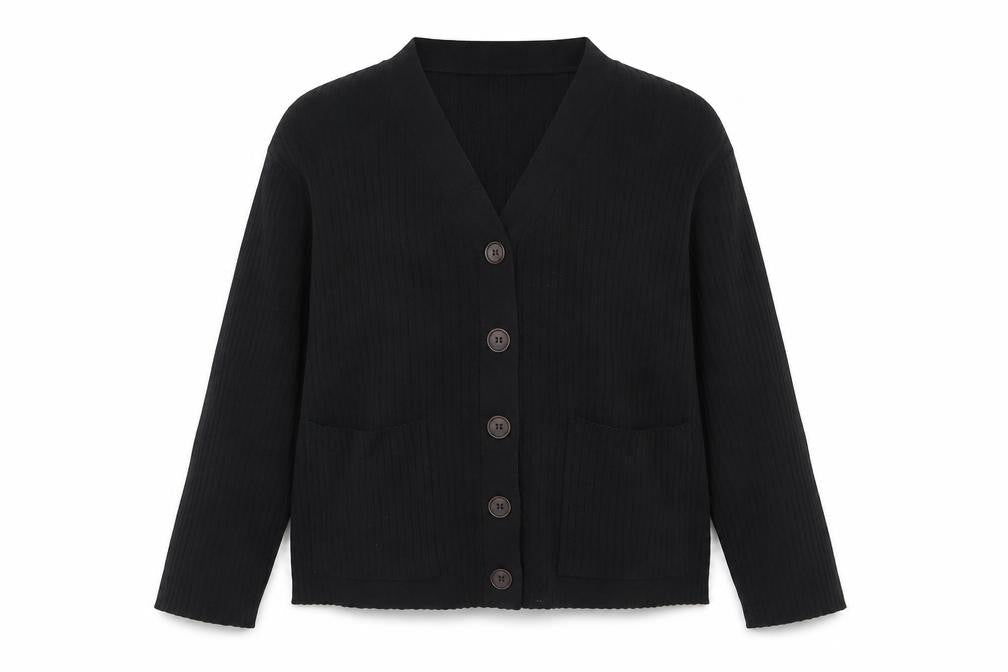 Boohoo Petite Women's Black V-Neck Button Cardigan Size 8