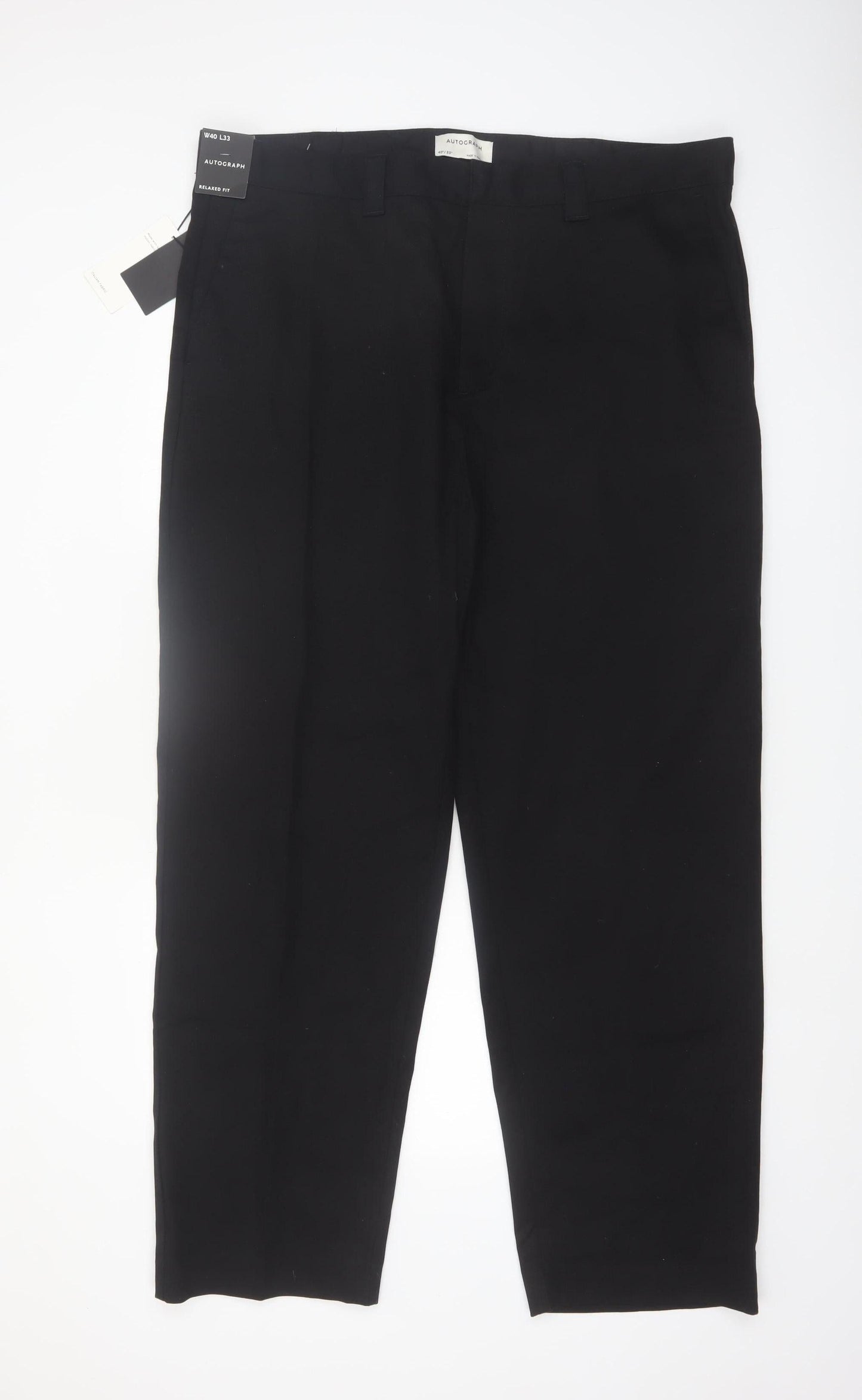 Marks and Spencer Autograph Men's Black Cotton Chino Trousers 40W 33L