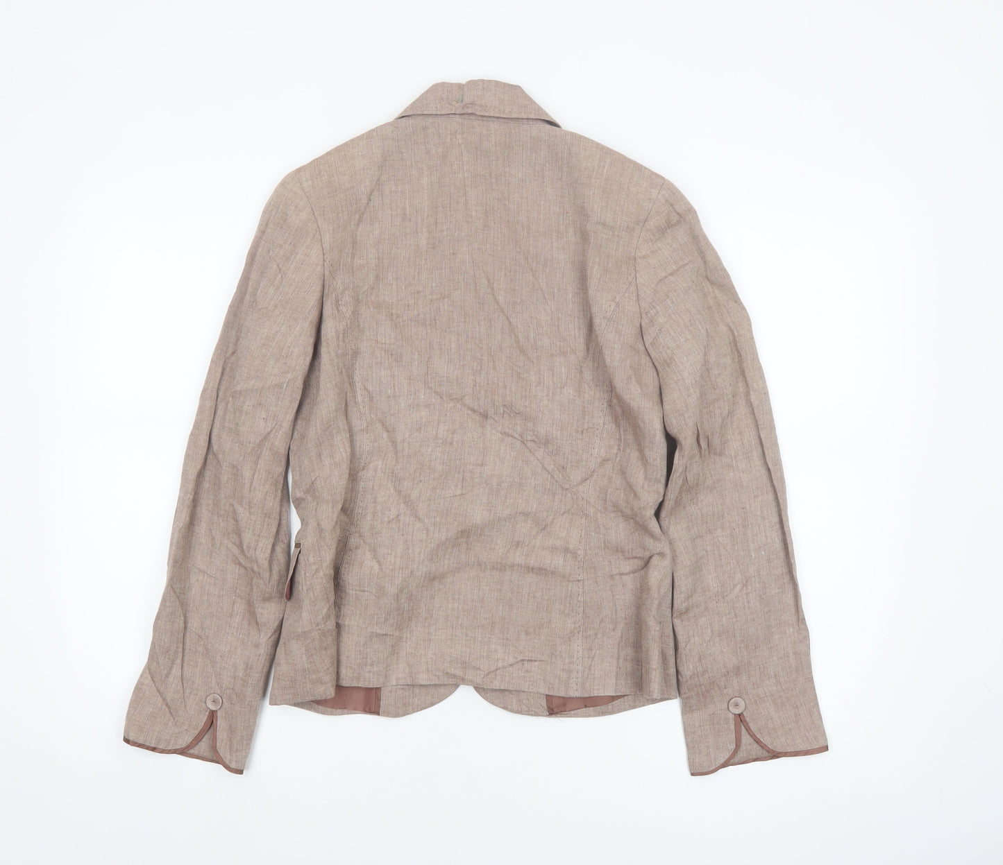 East Women Beige Linen Single-Breasted Blazer Size 10 Two-Button Jacket