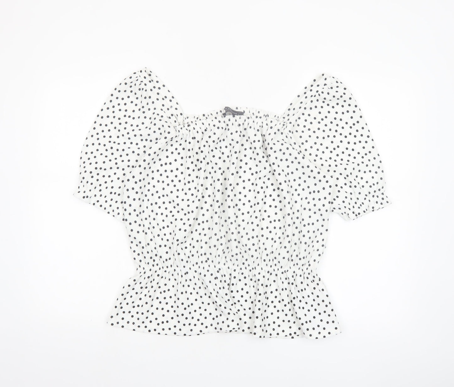 Dorothy Perkins Women’s White Polka Dot Puff Sleeve Cropped Blouse Size M
