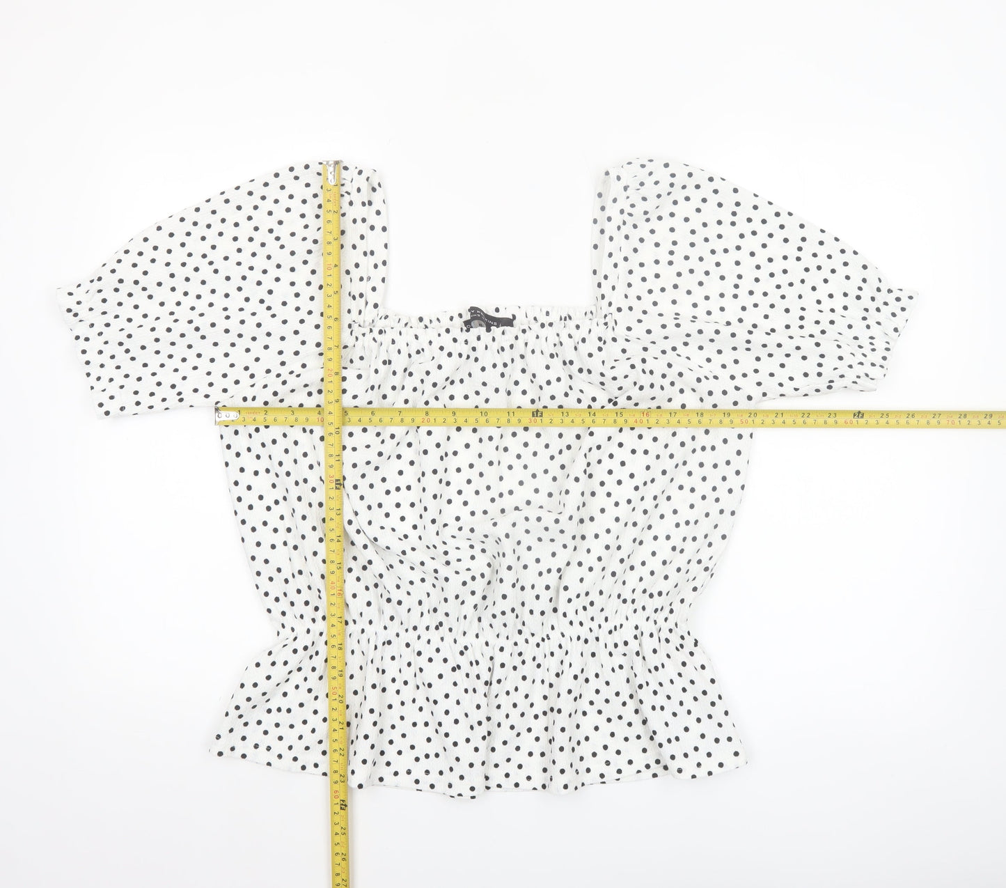 Dorothy Perkins Women’s White Polka Dot Puff Sleeve Cropped Blouse Size M