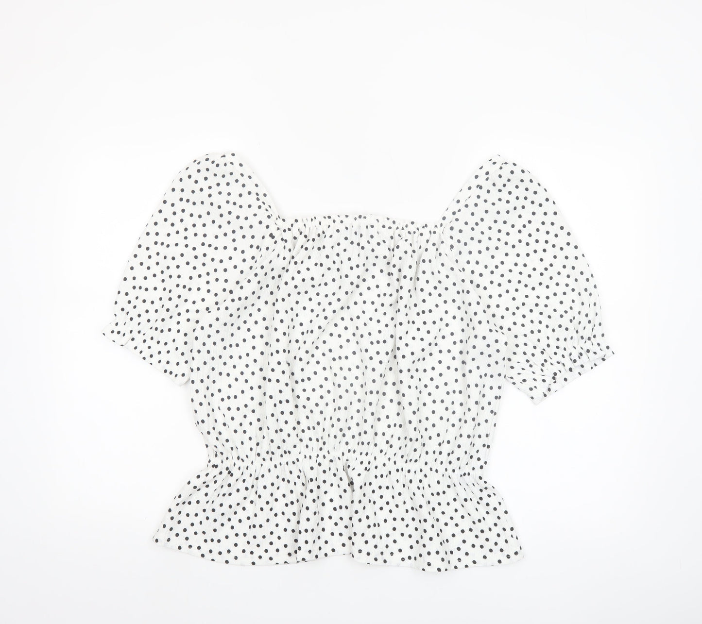 Dorothy Perkins Women’s White Polka Dot Puff Sleeve Cropped Blouse Size M