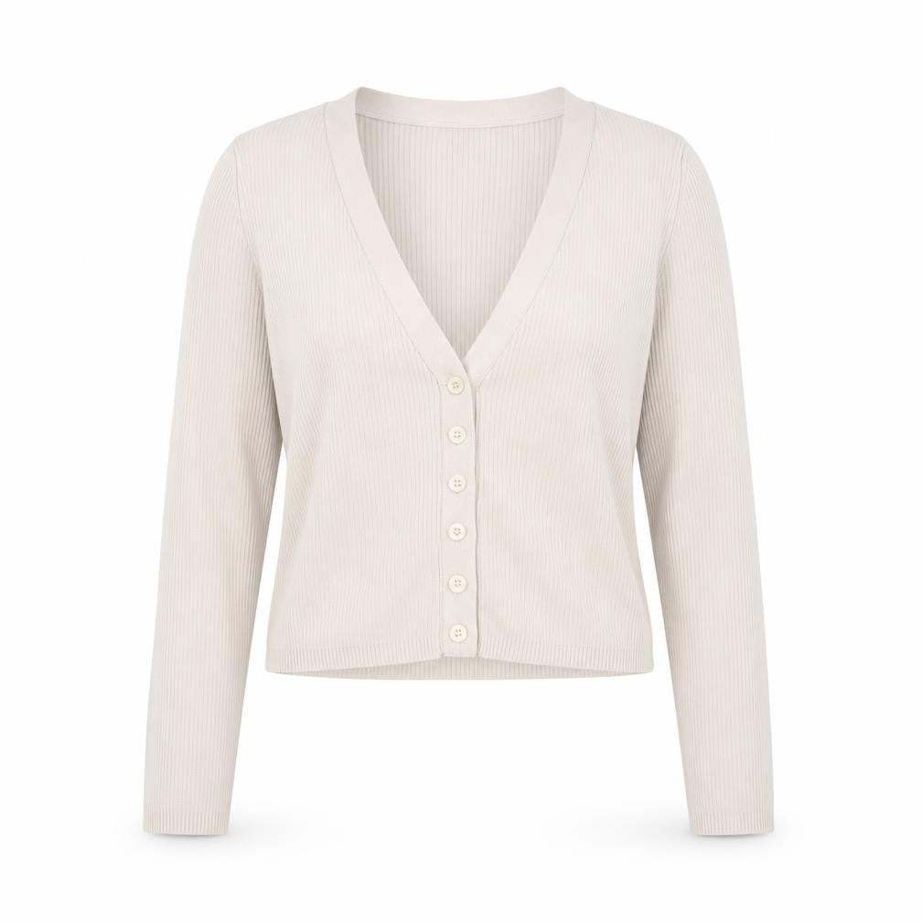 ZARA Women Beige V-Neck Slim Fit Knit Cardigan Size S