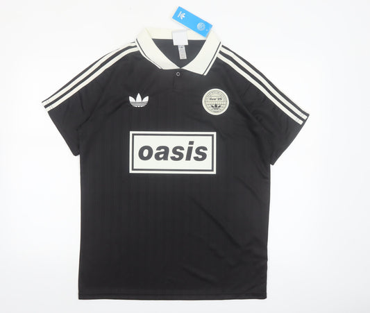 Adidas Men’s Black Oasis Polo Shirt L Music Retro Football Style