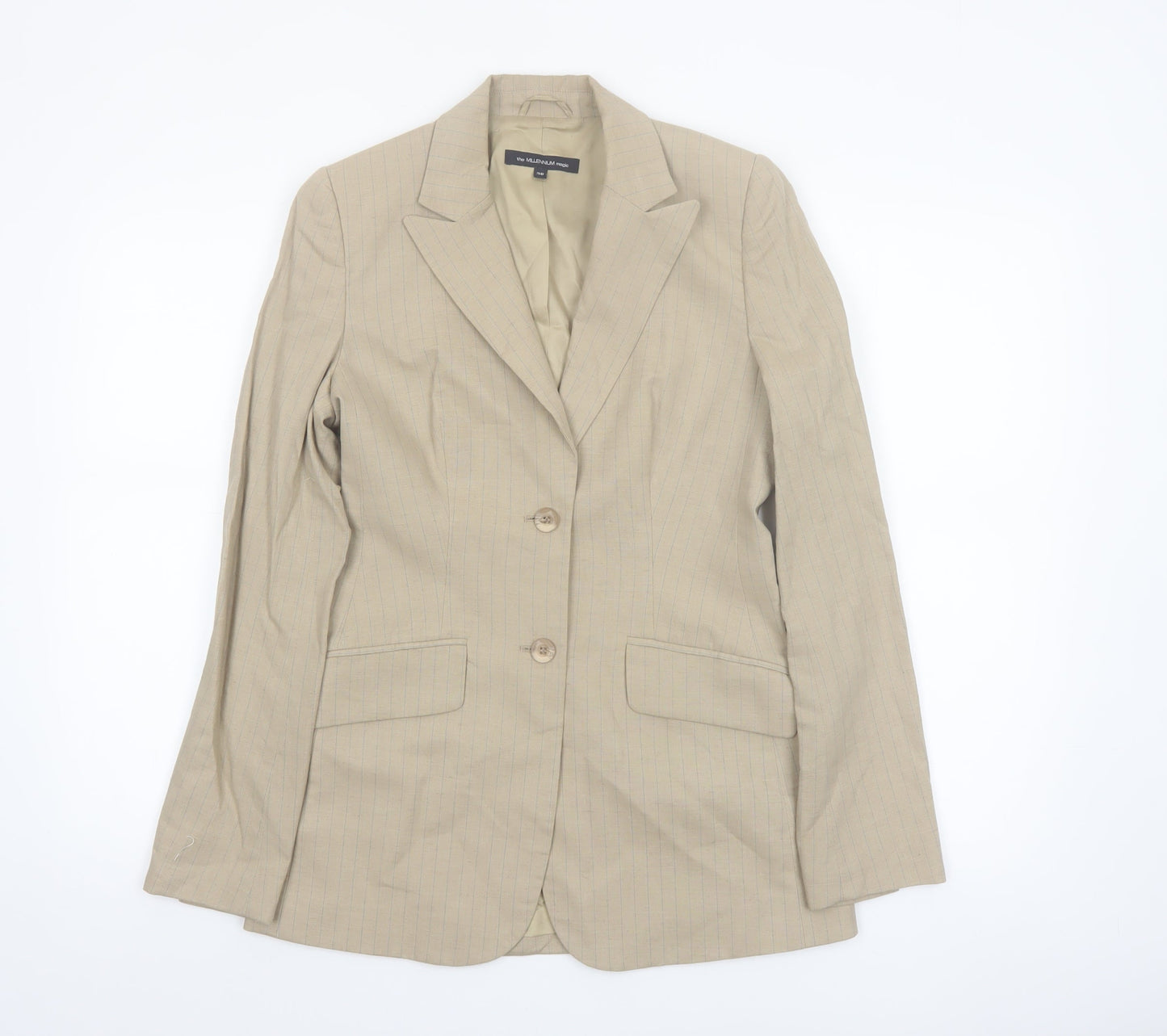The Millennium Magic Beige Pinstripe Linen Blend Single-Breasted Blazer Size 8
