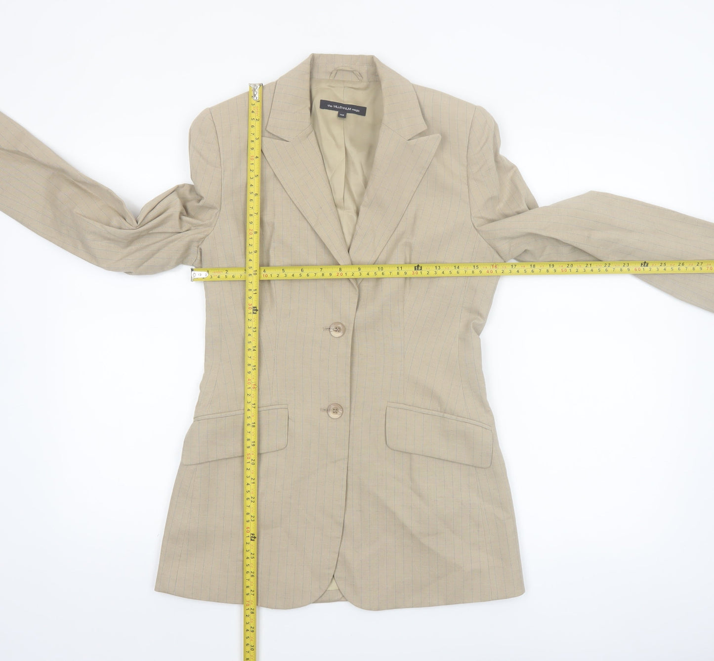 The Millennium Magic Beige Pinstripe Linen Blend Single-Breasted Blazer Size 8