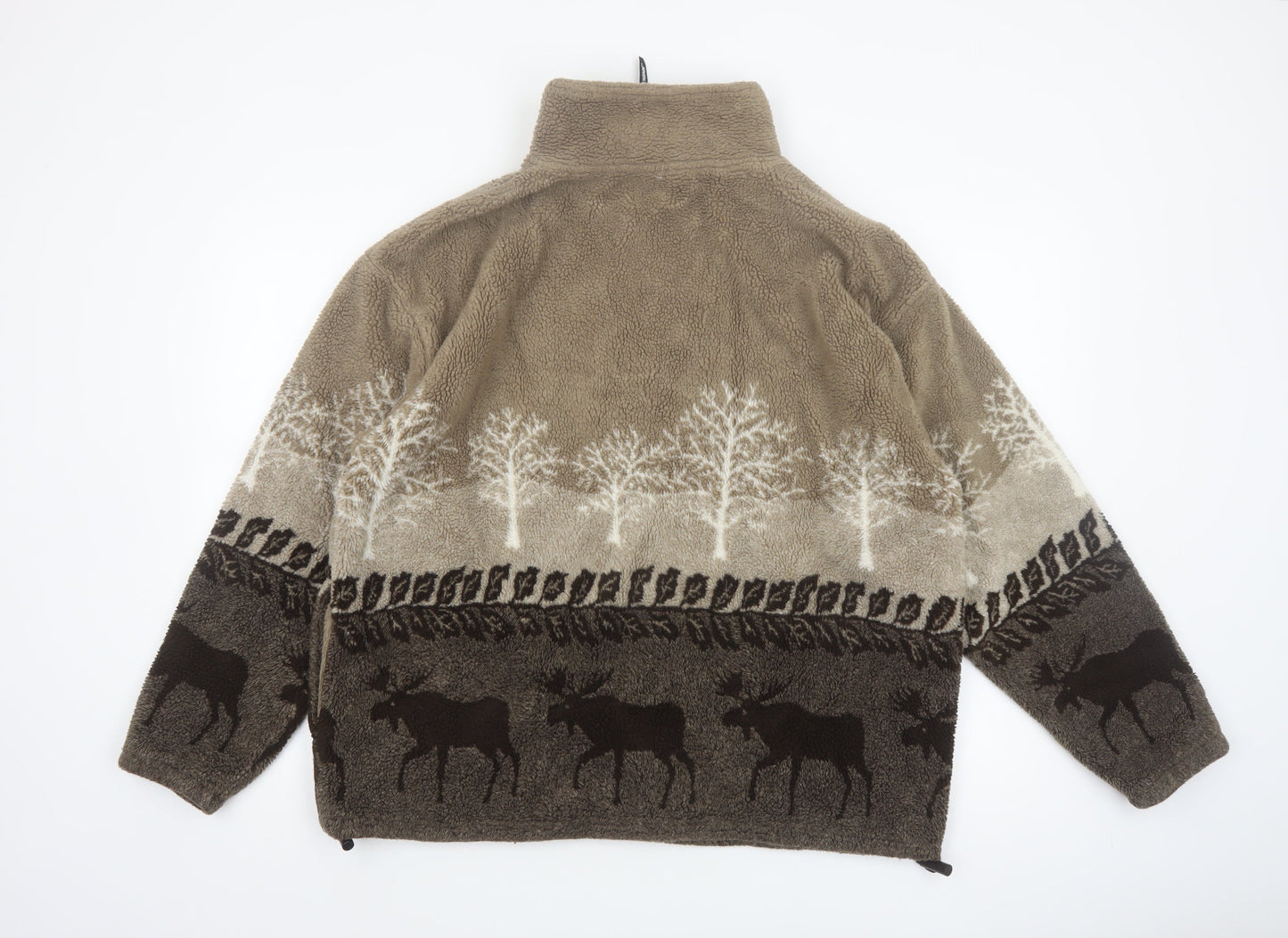 Black Mountain Men’s Brown Fleece Jacket L Animal Print Outdoor
