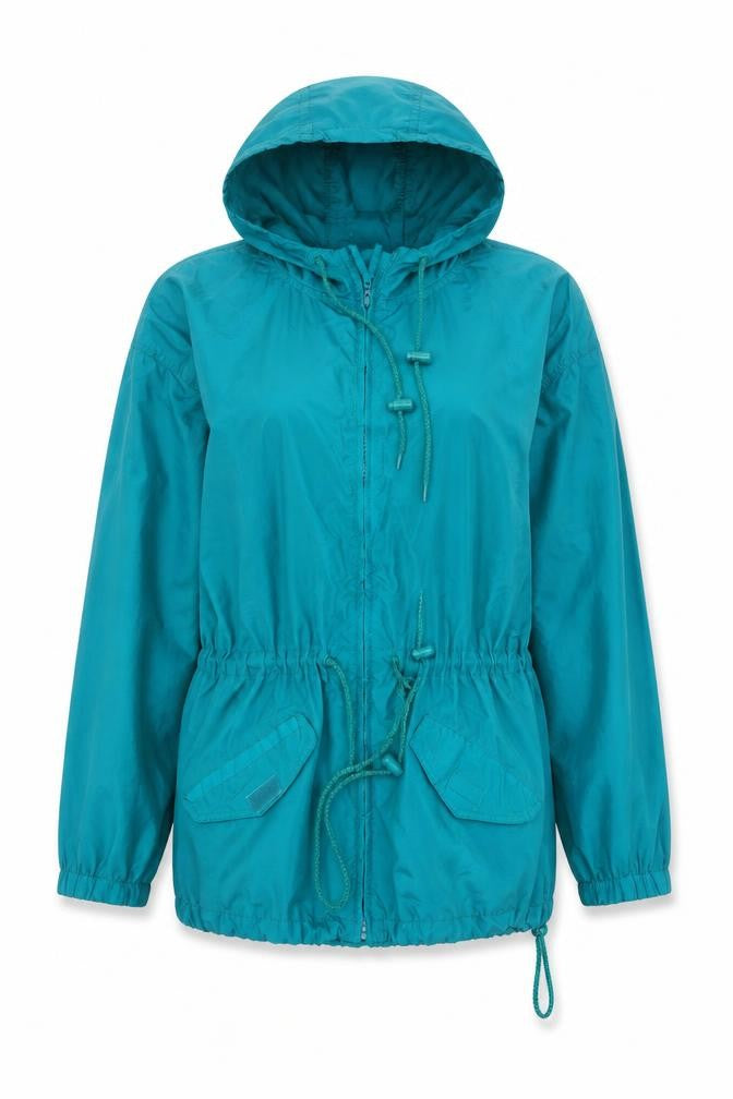 Basic Editions Women's Green Hooded Nylon Anorak Jacket Size M