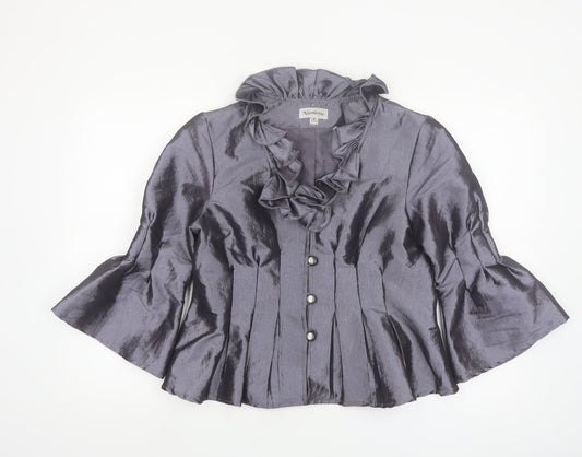Nicolette Women's Grey Ruffle Satin Suit Jacket Size 8
