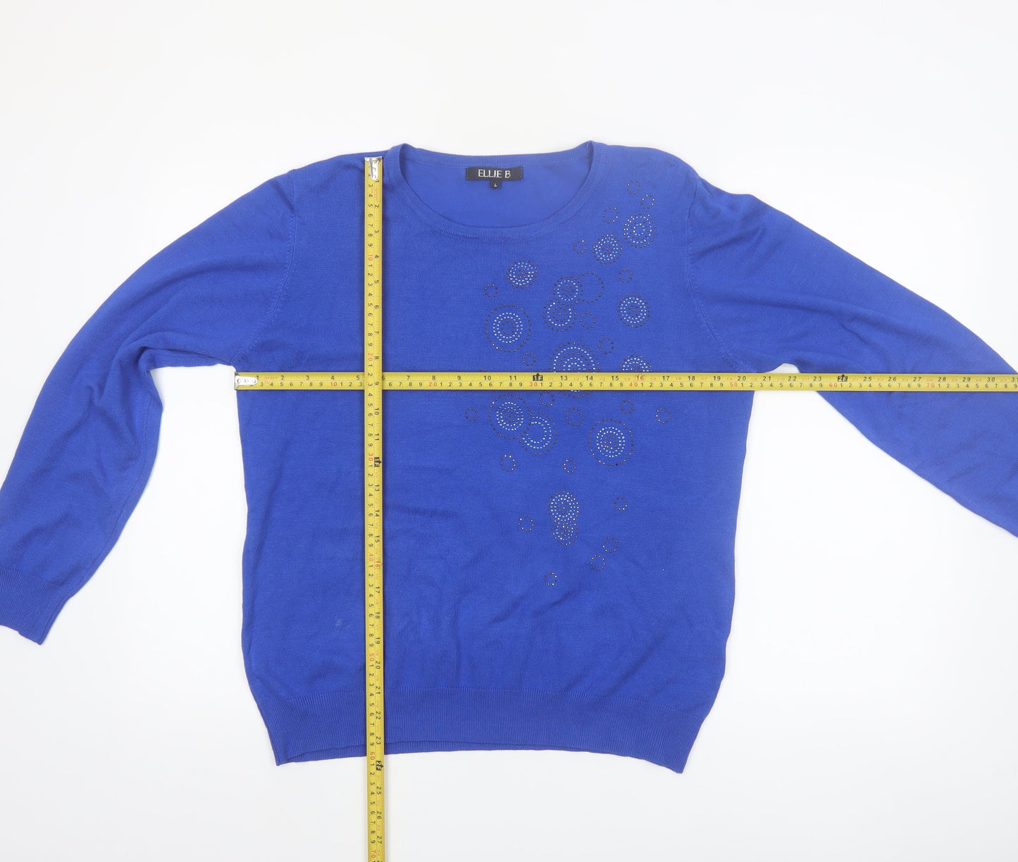 Ellie B Women's Blue Rhinestone Pullover Jumper L