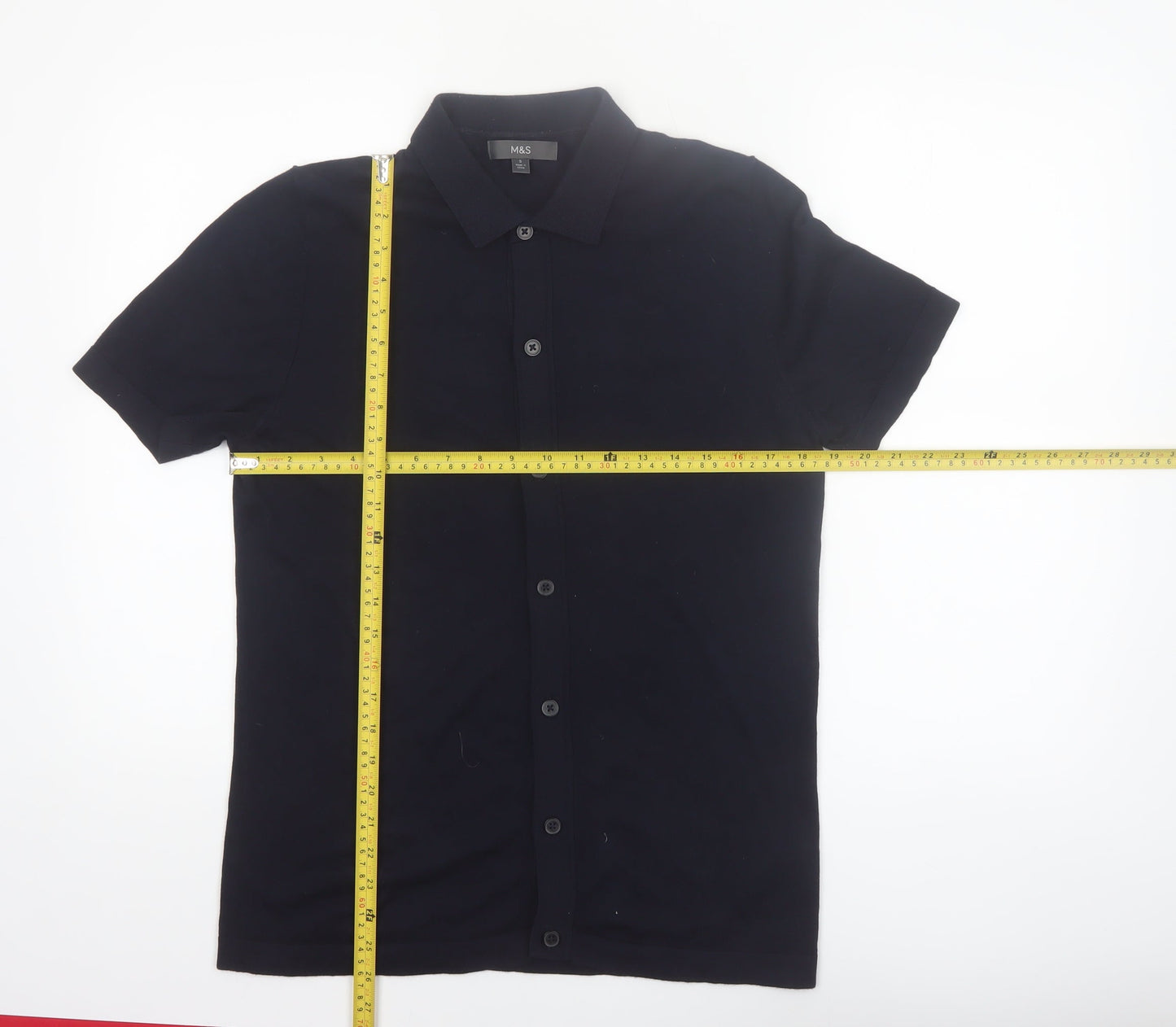 Marks and Spencer Men's Black Short Sleeve Collared Button Cardigan S