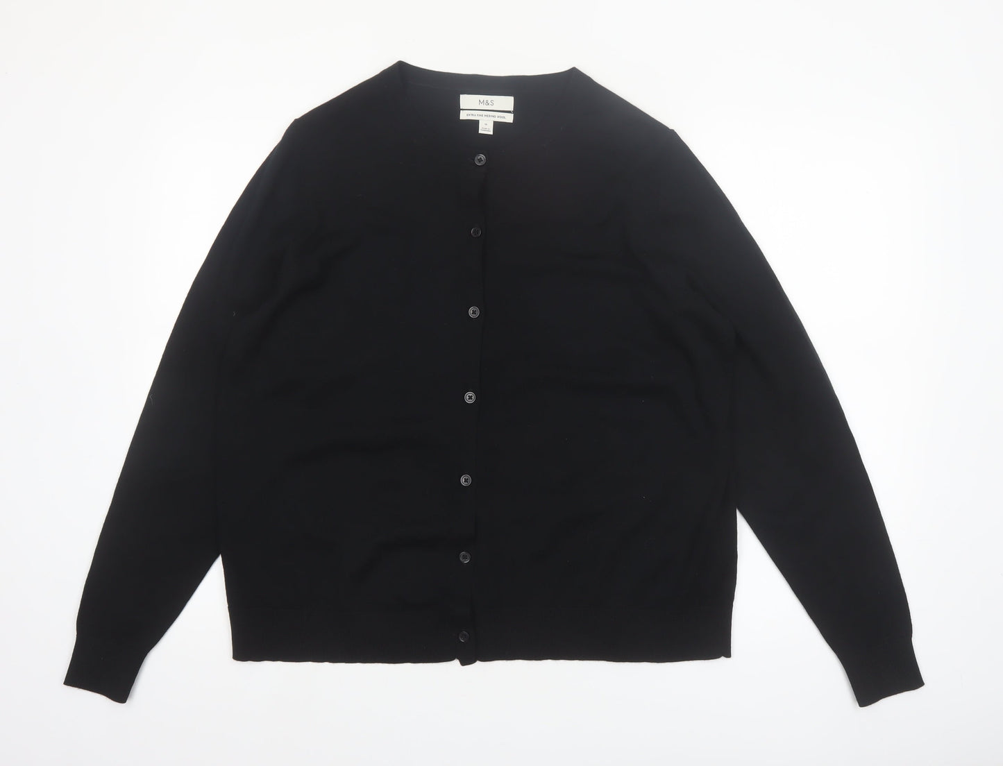 Marks and Spencer Women’s Black Merino Wool Long Sleeve Cardigan Size 18