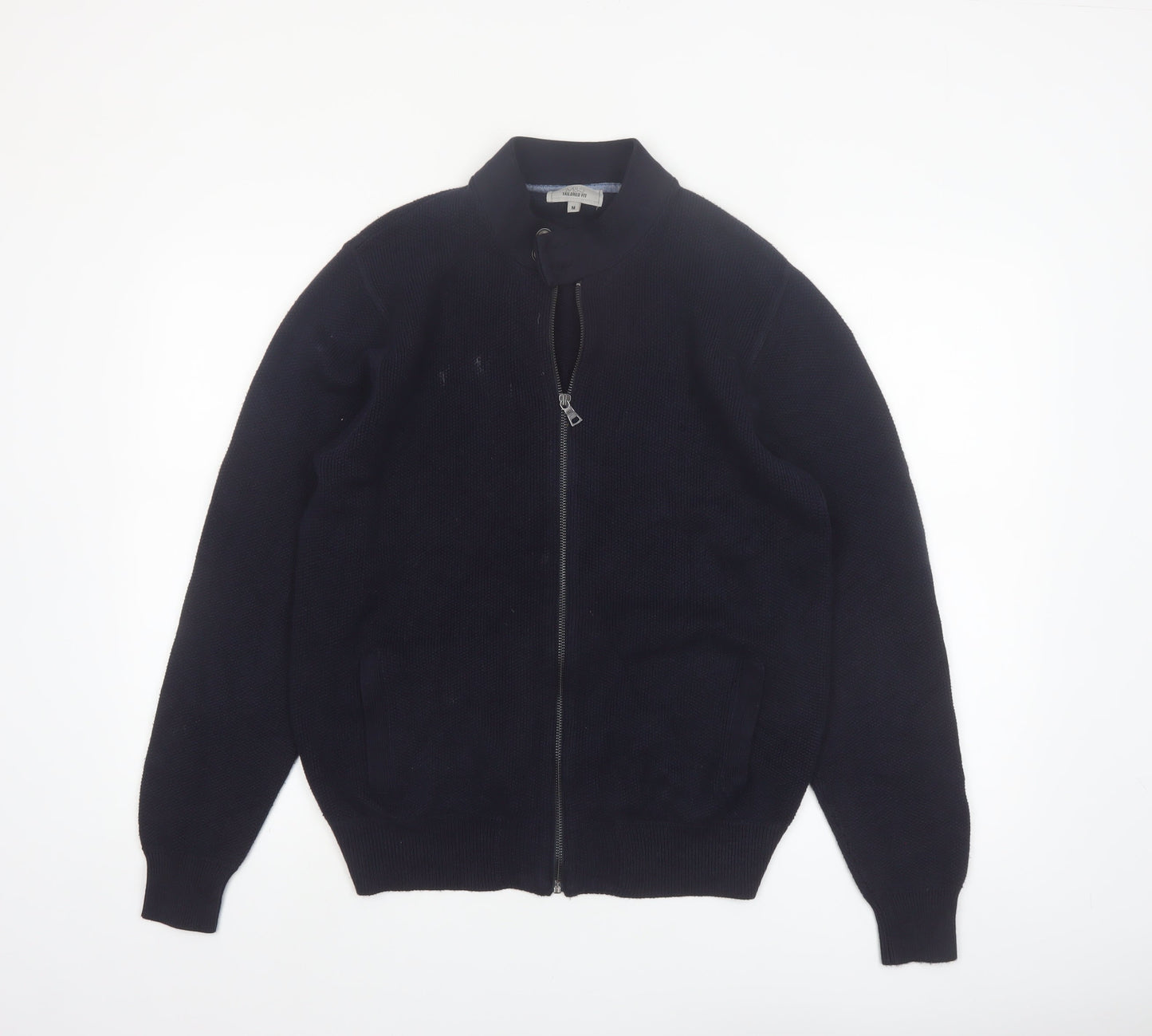 Marks and Spencer Men's Blue Full Zip Cotton Jumper M Tailored Fit