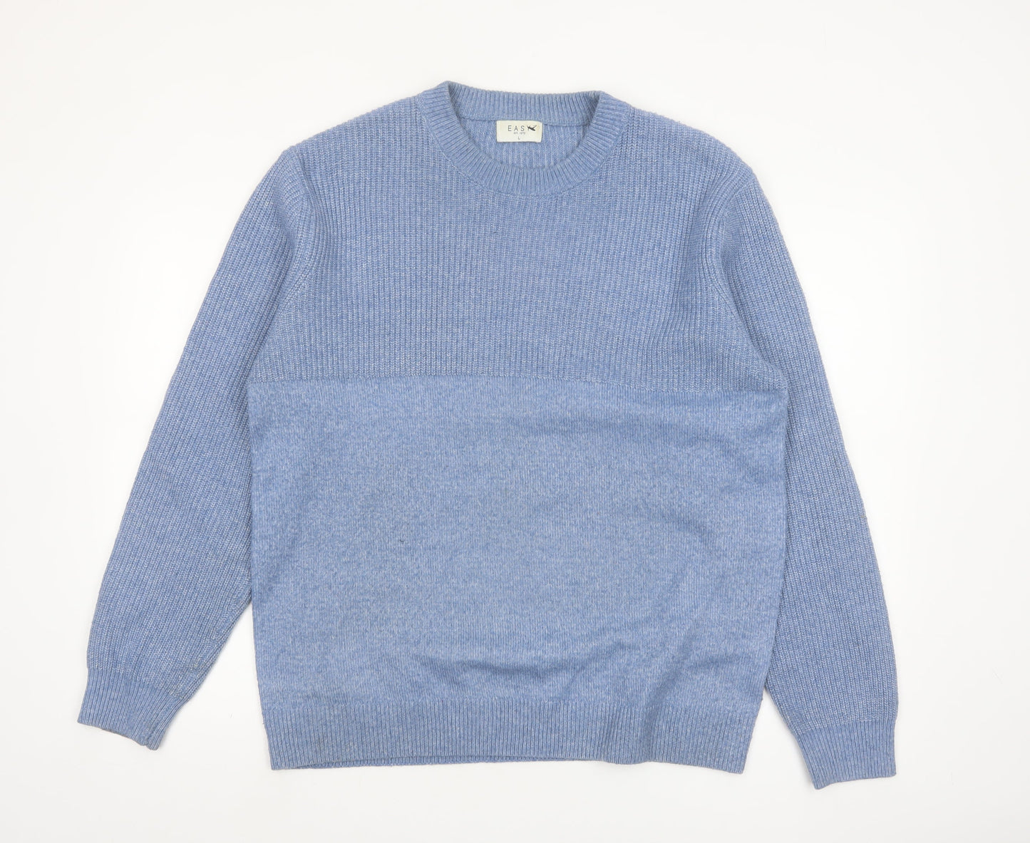 Easy Men Blue Crew Neck Knit Pullover Jumper Size L